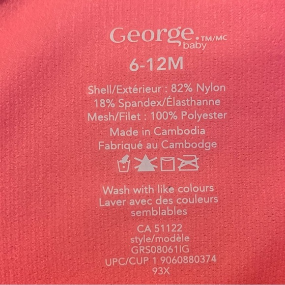 🌟3/$15🌟George Pink One Piece Swim Suit Tutu Skirt Baby Girl Size 6-12 M - Picture 8 of 8